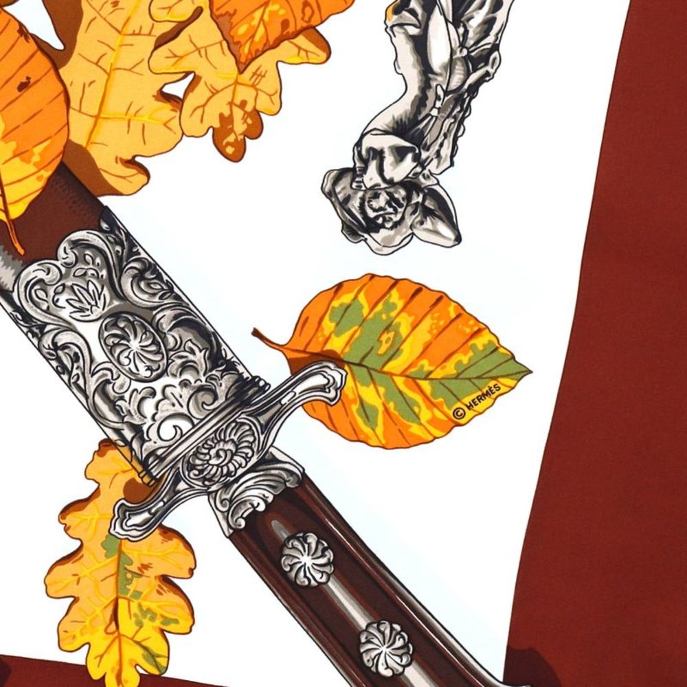 Hermes Au Plus Dru Scarf Printed Silk 90 Brown, Print - Picture 3 of 5